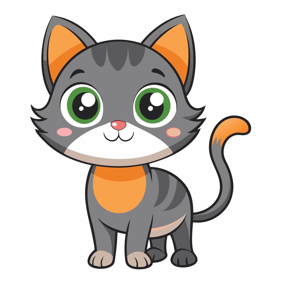 Cute Cartoon Cat Standing Upright Isolated On White Background vector