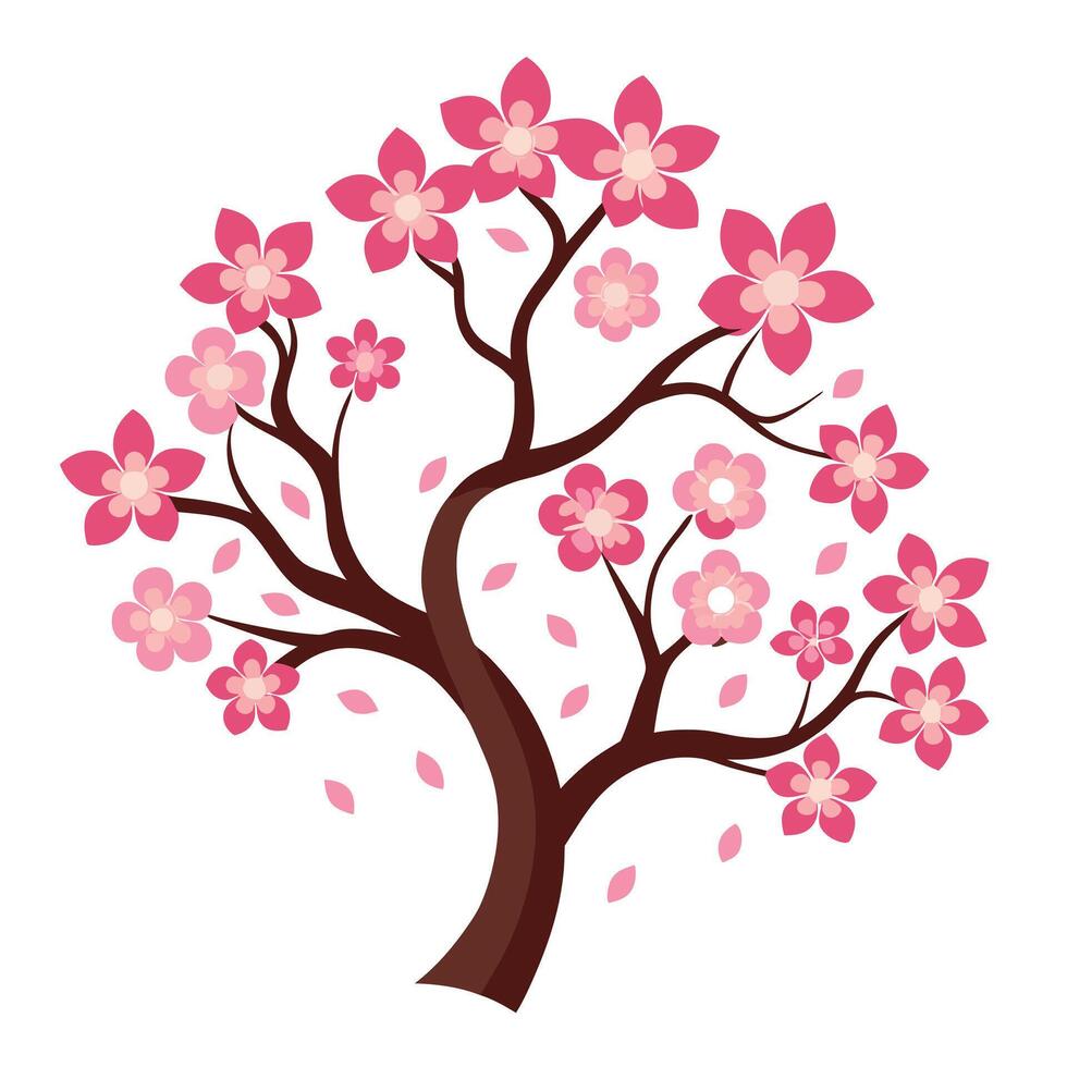 Pink Cherry Blossom Tree Illustration On White Background Isolated vector