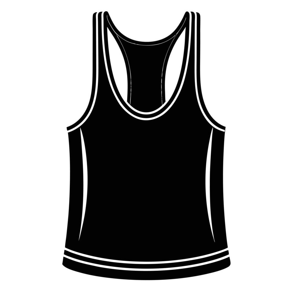 Racerback Tank Top Black Silhouette With White Trim Simple Illustration vector
