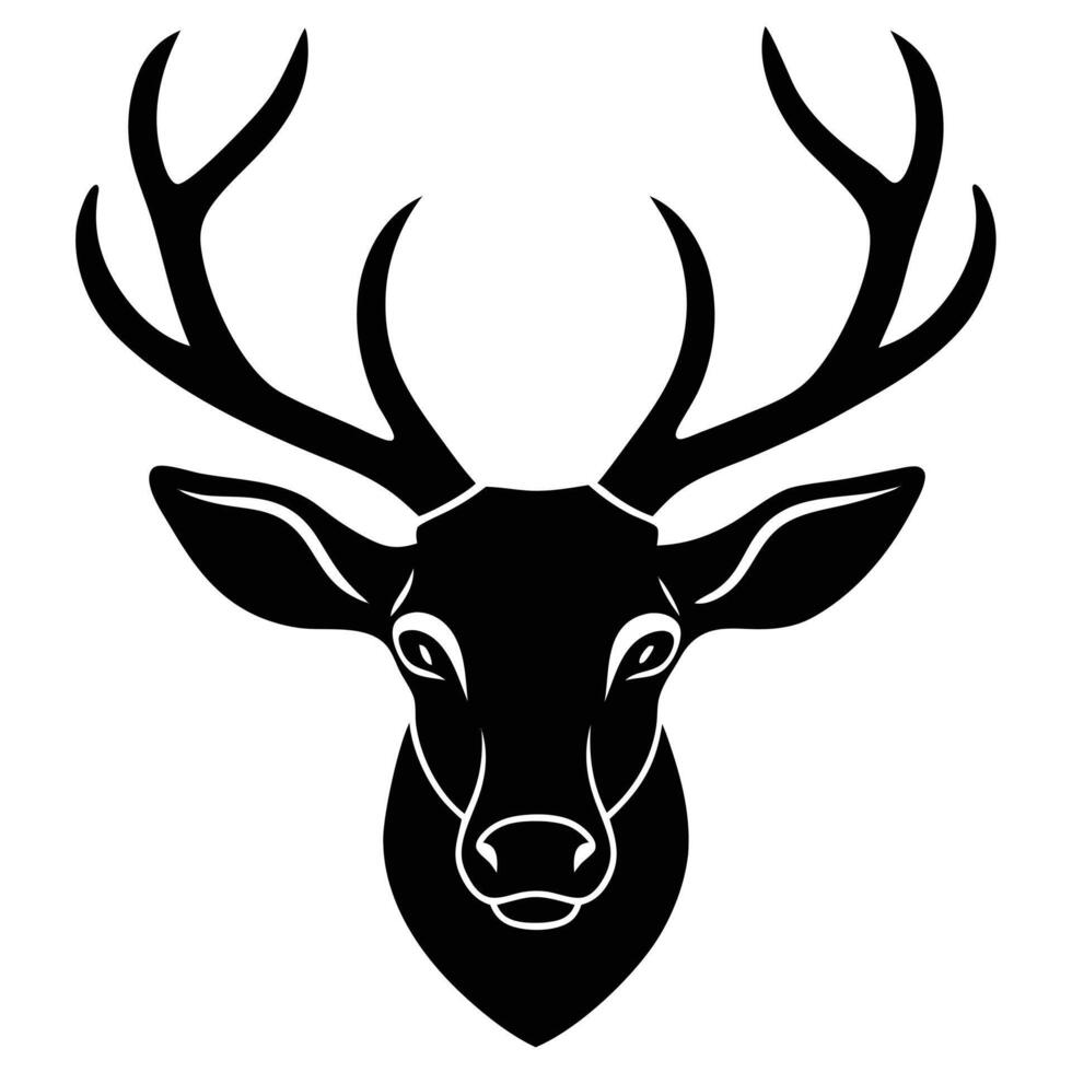 Black And White Illustration Of A Majestic Deer Head With Antlers vector