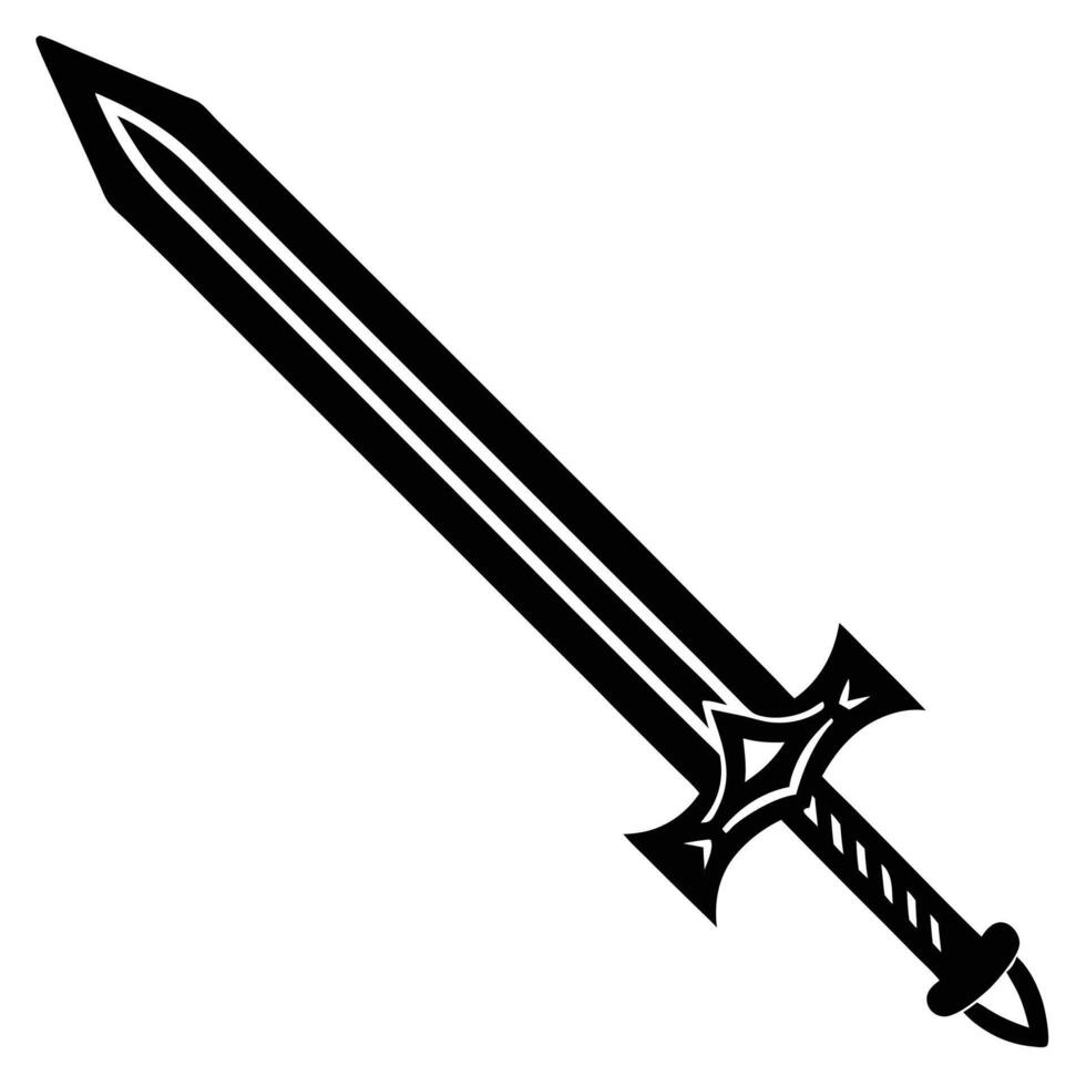 Fantasy Sword Black Silhouette Isolated Medieval Weapon Illustration Design Element vector