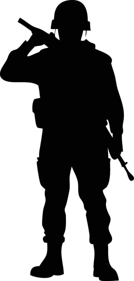 Black Silhouette Of Saluting Soldier Army Hero Patriotic Symbolism Service vector