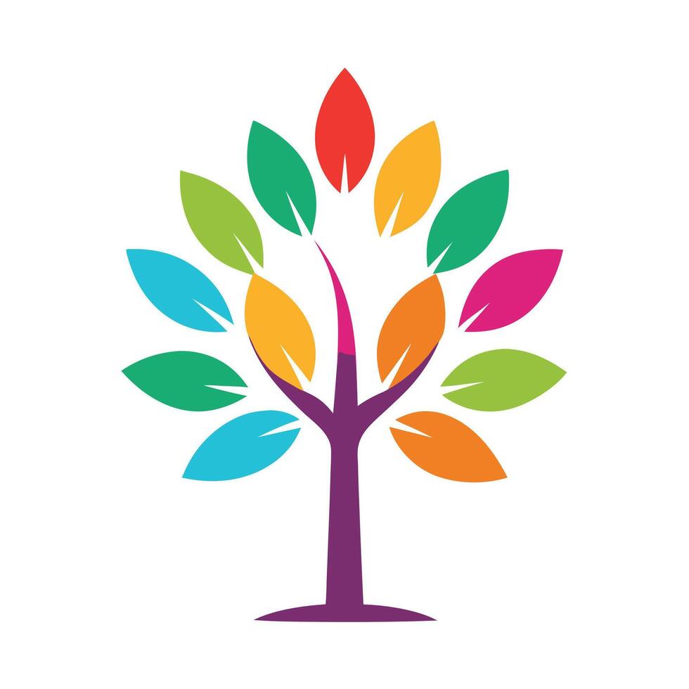 Colorful Abstract Tree Illustration With Vibrant Leaves On A White Background vector