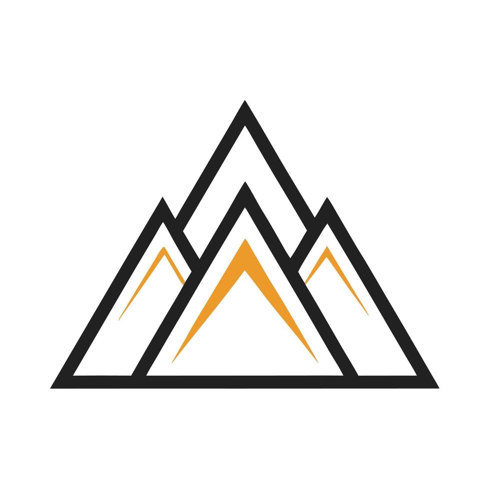 Abstract Mountain Logo Icon With Black Outline And Gold Fillings Flat Design vector