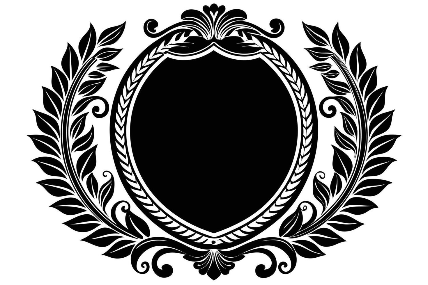 Decorative Floral Frame With Laurel Wreath In Black And White vector