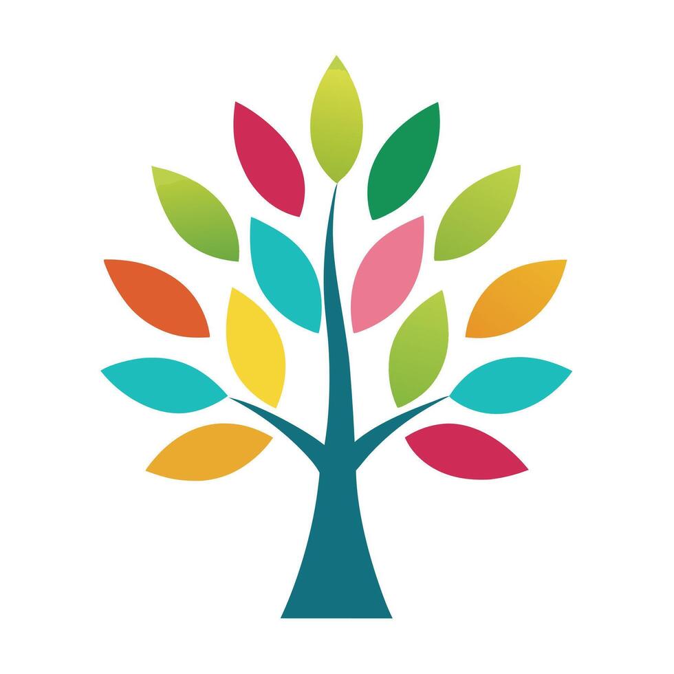 Abstract Colorful Tree Illustration With Varied Leaves On White Background vector