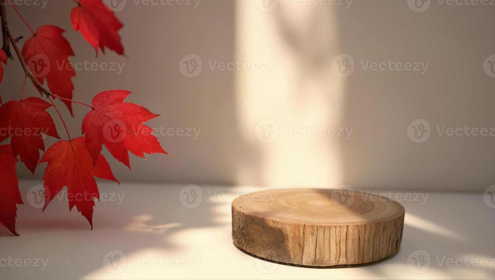 Autumn Leaves and Wooden Display in Sunlight photo