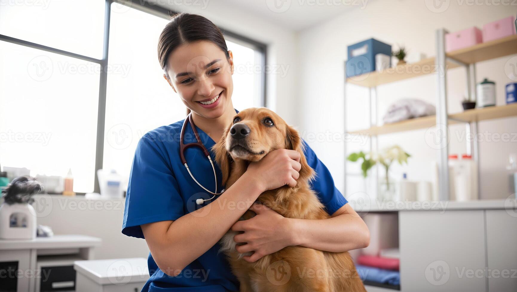 Veterinarian Caring for a Dog photo
