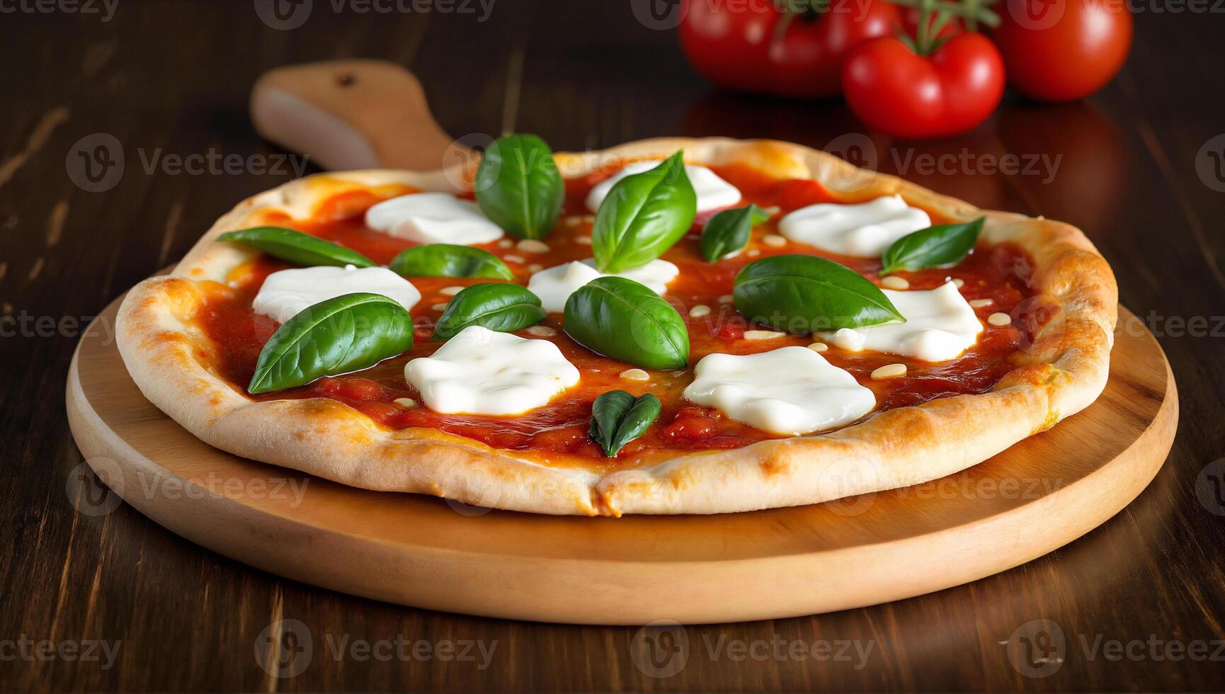 Fresh Margherita Pizza with Basil and Mozzarella photo