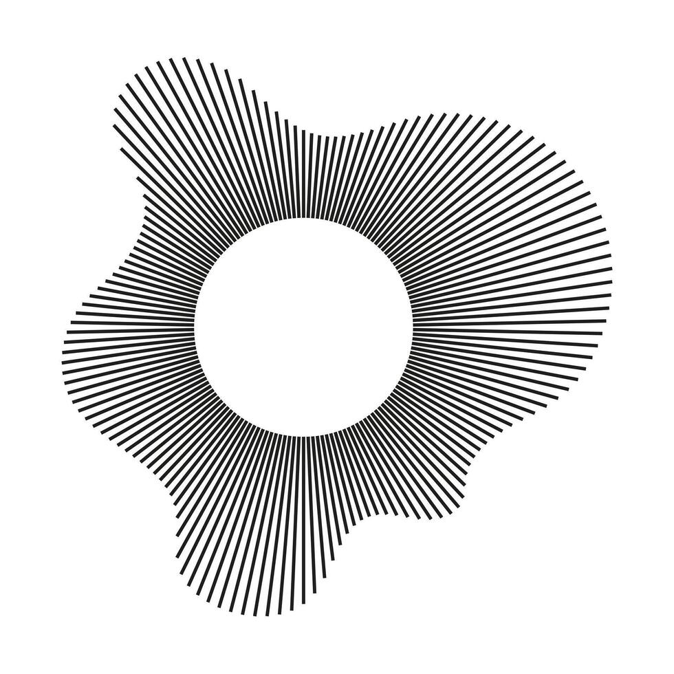 Circular wave. Sound circle lines. Radial frame. Sound ring mockup. Wavy frame pattern. Radial rays. Wavy design element. Equalizer logotype, radial spectrum. Voice symbol. Depicting audio music icon. vector
