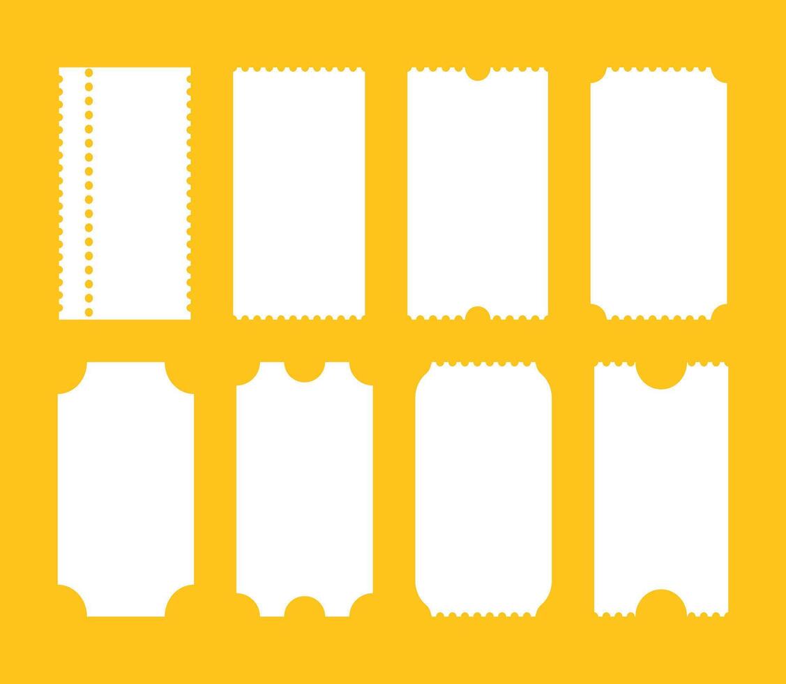 Ticket template set. Admit one ticket. Vintage, retro ticket. Concert, festival event, movie theater coupon. Printable, digital icon. Empty flat samples mockup. Ticket minimal pattern. Blank backdrop. vector