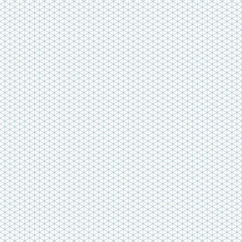 Isometric blue grid graph paper background. Pattern guide backdrop. Triangular grid mockup. Graph blueprint minimalist template. Technical plotting printable sheet for construction, architect drawing. vector