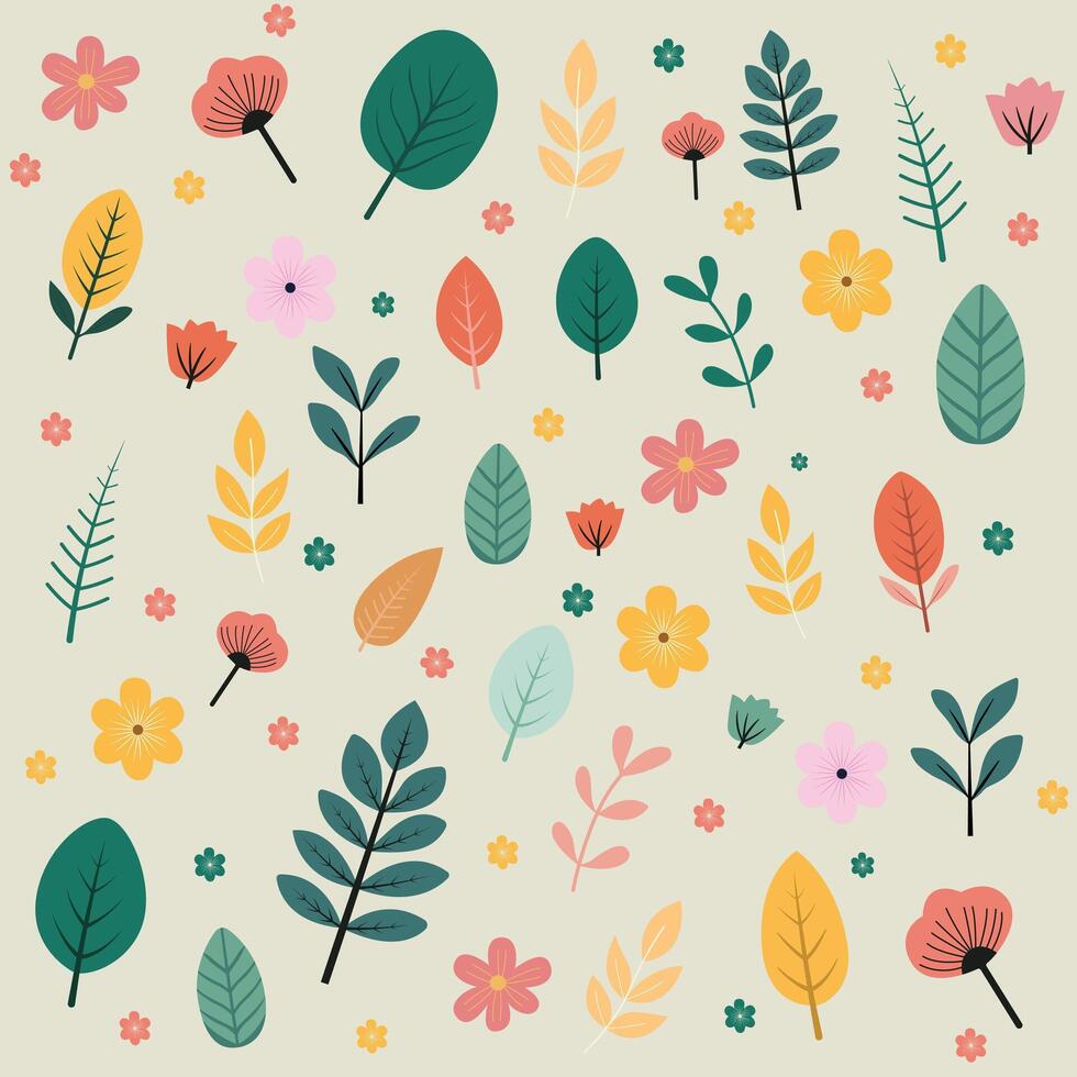 Various colorful flowers and leaves pattern illustration vector