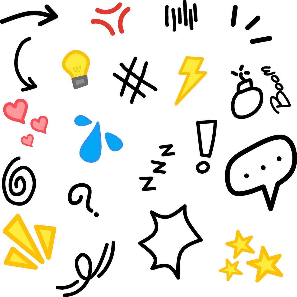 Hand-Drawn Doodle Icons A Collection of Cute and Expressive Illustrations vector