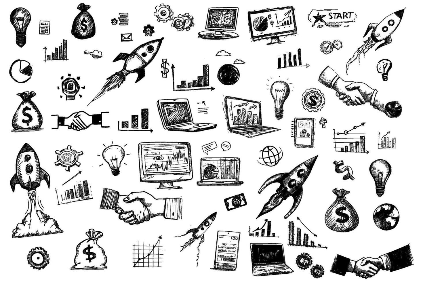 Hand Drawn Sketch of Business Concepts, Startup Ideas, Growth and Success vector