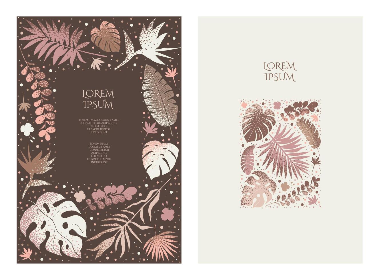 A set of patterns with delicate, pastel tropical ornaments. Ideal for sales, advertising, packaging, invitations, covers, posters, flyers vector