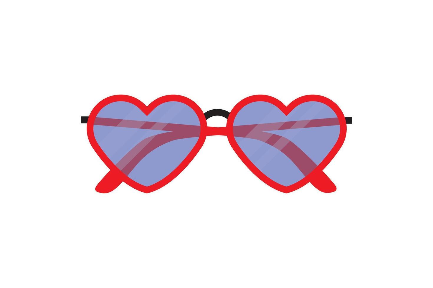 Funny red sunglasses with heart-shaped frame. Funky party glasses. Valentine design eyeglasses. Front view of quirky eyewear vector