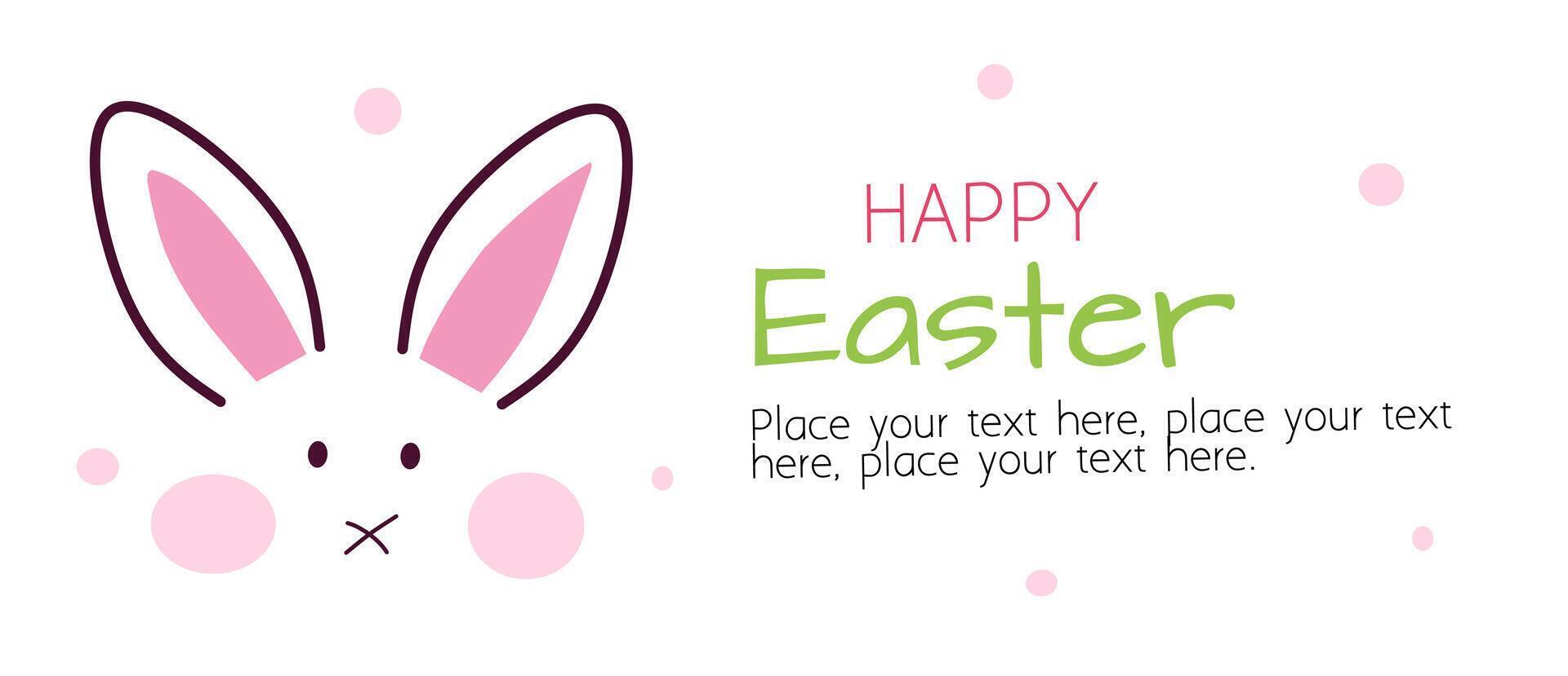 Happy Easter day banner. Trendy Easter eggs flat design with cute bunny, typography in white color background. Modern minimal style for horizontal poster, greeting card, social media, marketing, ad. vector