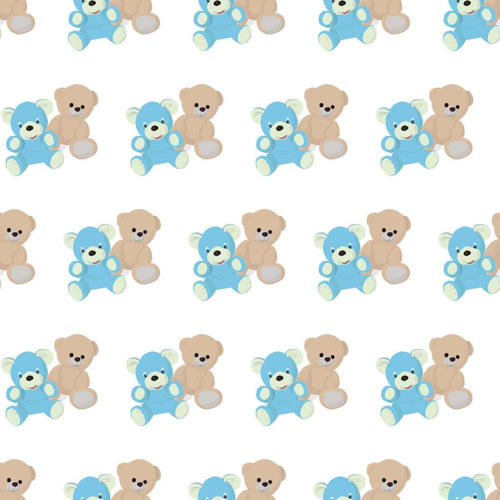 Two cute teddy bears in flat style. illustration. Seamless pattern. vector