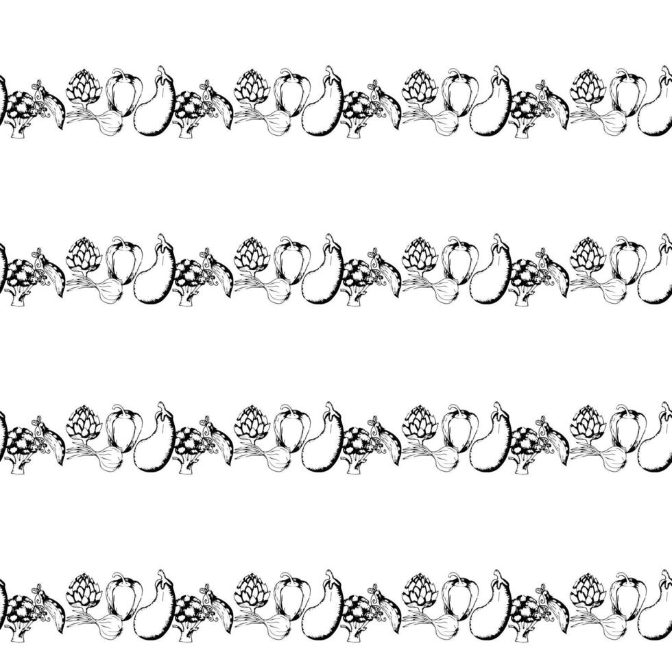 Ripe vegetables and fruits in doodle style. illustration. Seamless pattern. vector