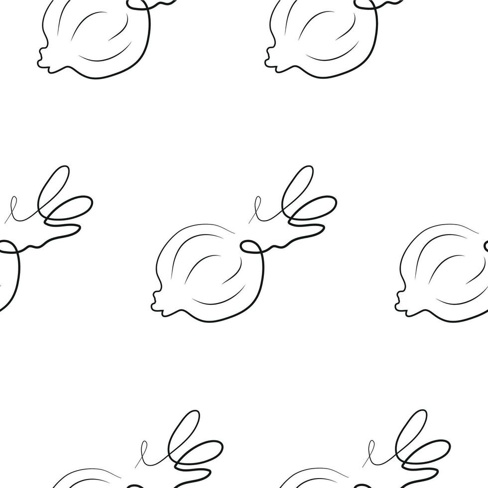 pattern with a simple icon of an onion head with greens in line art style, for various designs and patterns vector
