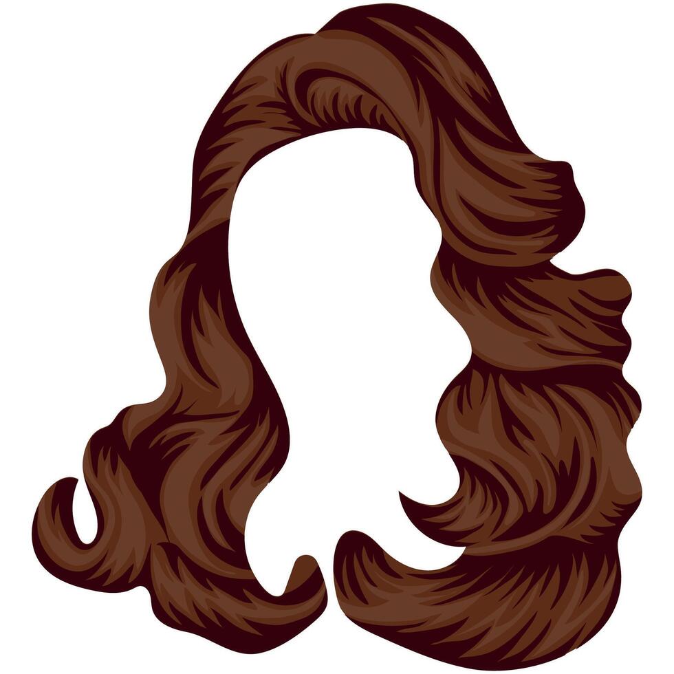 female brown hair template with voluminous curly styling for female characters and female heroes vector