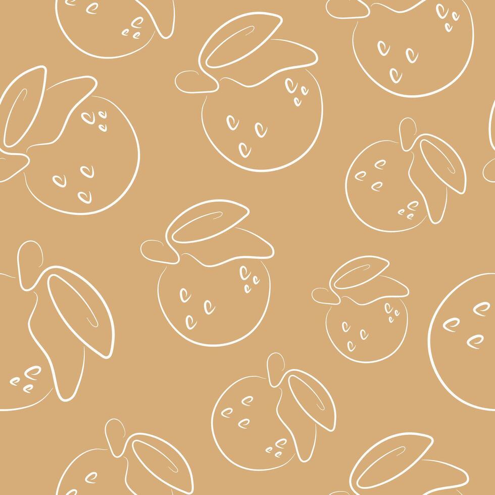 seamless pattern with a simple icon of an orange with a tail drawn in line art style on a yellow background, for various designs and patterns vector