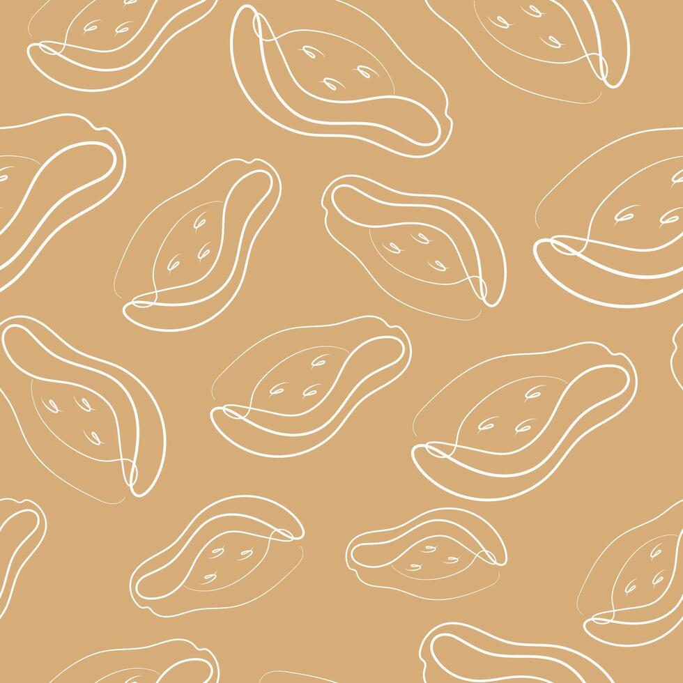 seamless pattern with a simple icon of a half of a papaya in line art style on a yellow background, for various designs and patterns vector