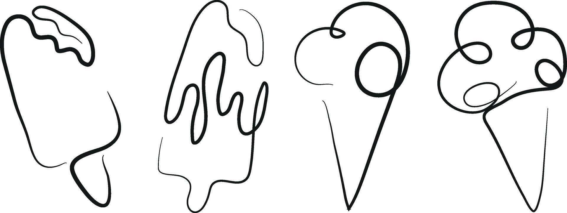set of simple icons of various ice cream drawn with one outline in line art style vector