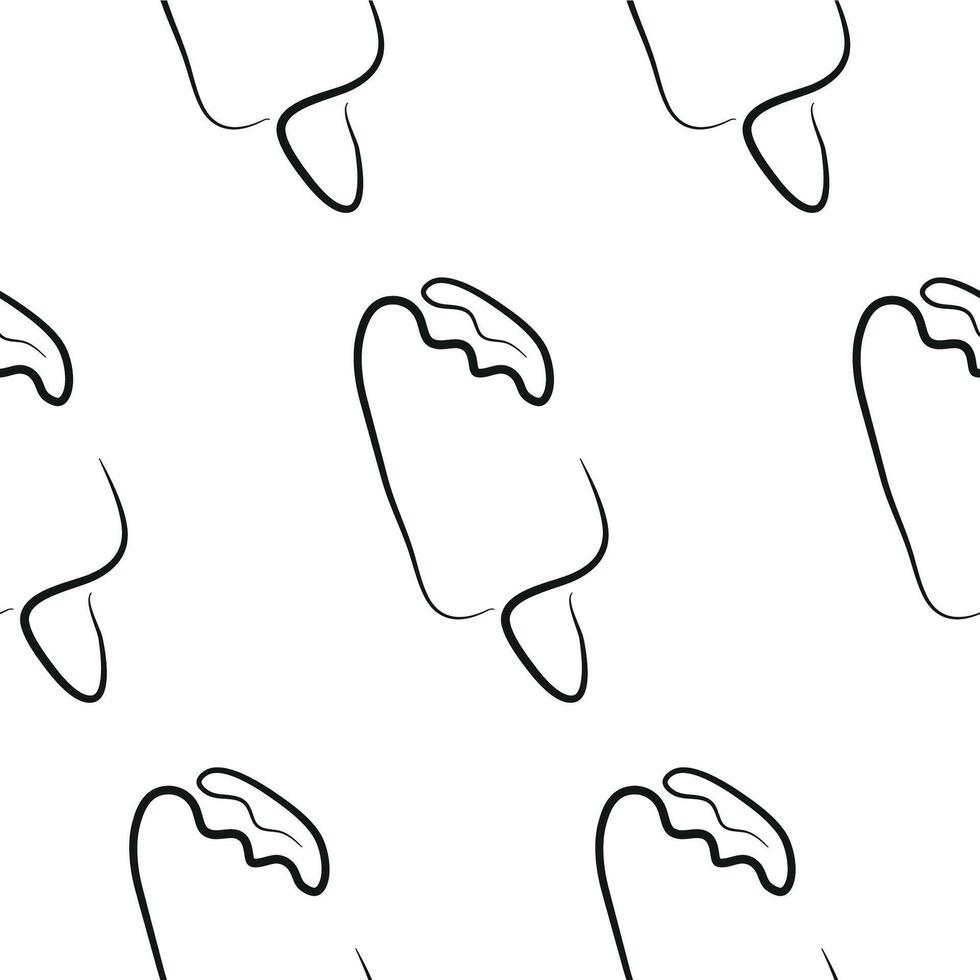 pattern with a simple ice cream on a stick icon drawn with several lines in line art style vector