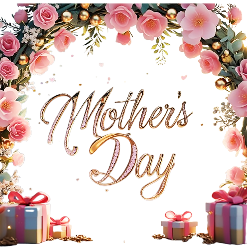 Mother's day greeting card floral wreath pink roses png