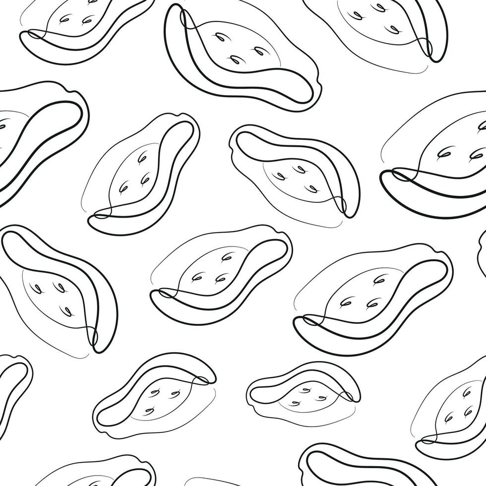 seamless pattern with a simple icon of a half of a papaya in line art style, for various designs and patterns vector