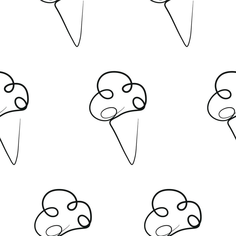 pattern with simple icons of a cone with three scoops of ice cream in line art style drawn with one outline vector
