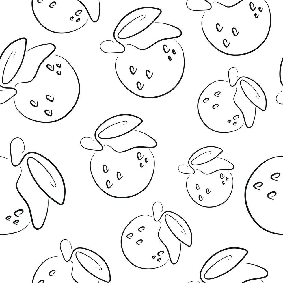 seamless pattern with a simple icon of an orange with a tail drawn in line art style, for various designs and patterns vector