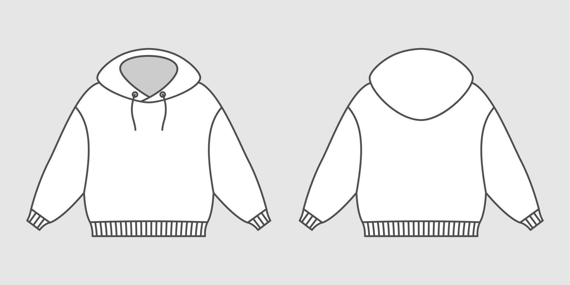 Hoodie template with sleeves front and back view. Stylish white unisex with hood for everyday wear and sports vector
