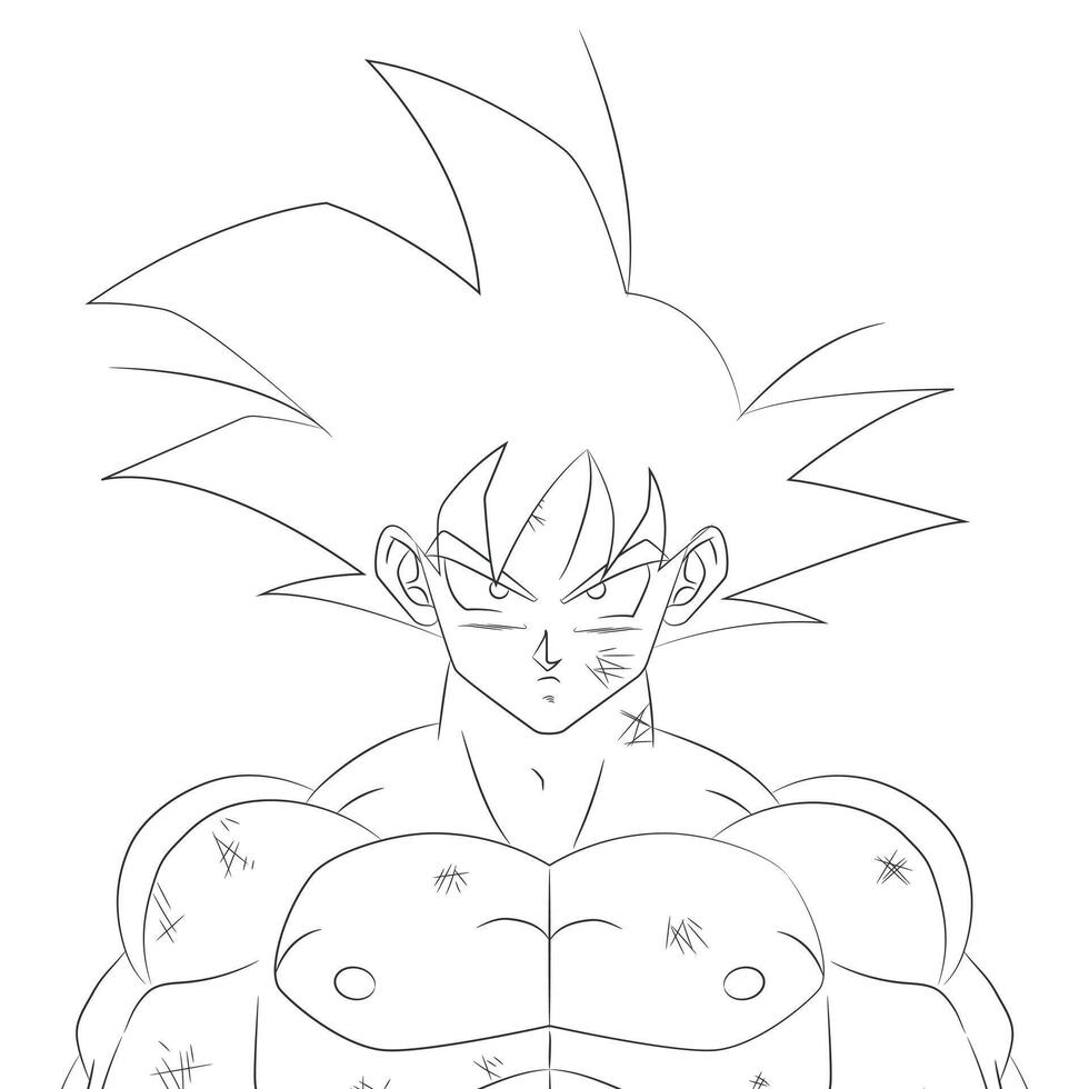 Goku Line Art Illustration with Battle Damage vector