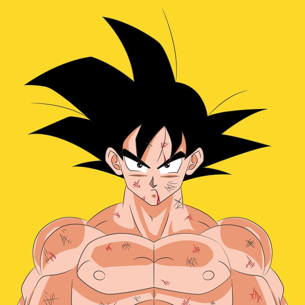 Drawing of Son Goku with Battle Damage vector