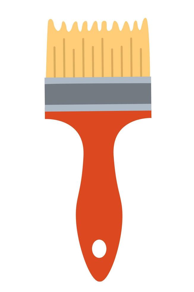 Wide paintbrush with red handle hand drawn flat illustration vector