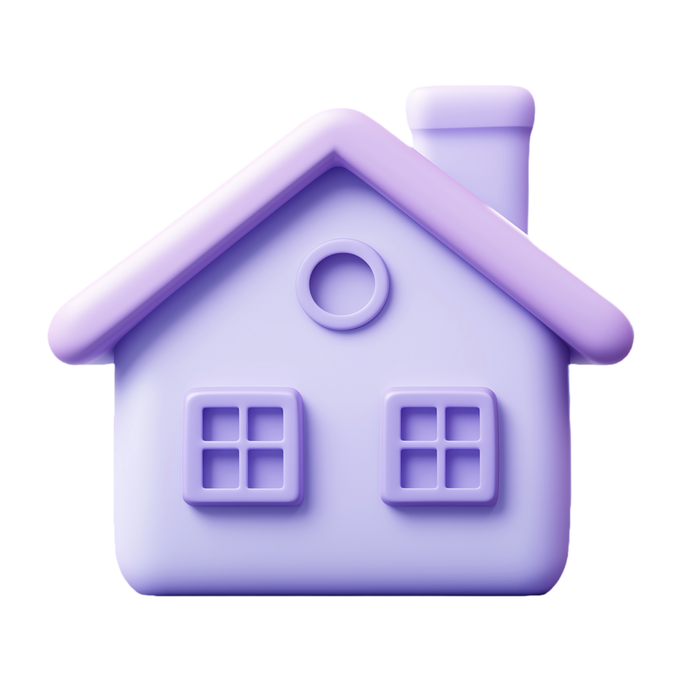 3D Purple Cartoon Home Icon for Web, App UI, or Real Estate Graphics png