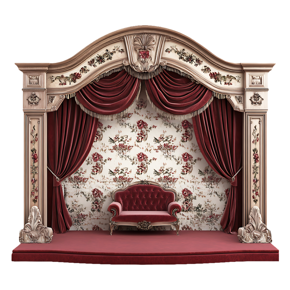 Victorian Mini Stage Sofa with Floral Backdrop png