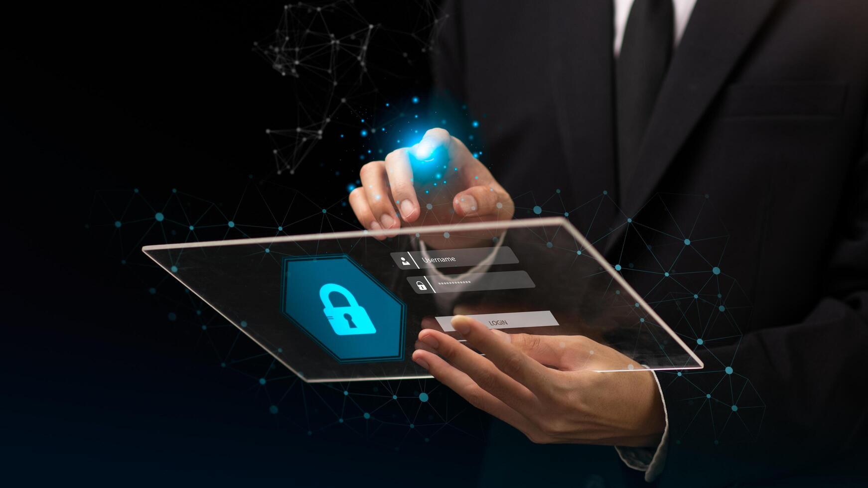 Login to online database with your username and password ,cybersecurity , Data protection concept and secure internet security access , cyber security technology , Protecting data from thef photo