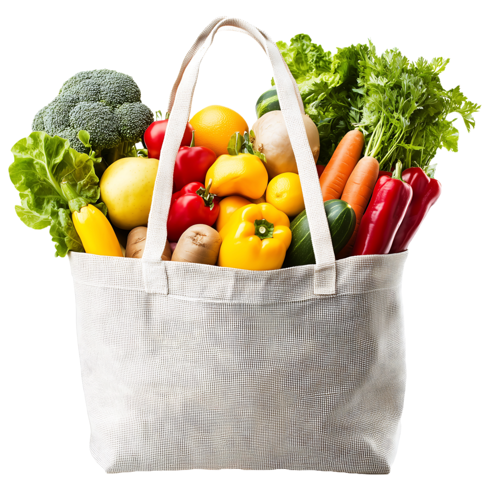 a canvas bag full of fresh vegetables png
