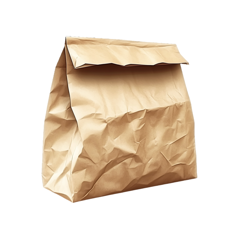 Crumpled Brown Paper Bag For Delivery Icons, Lunch Graphics and Eco Branding png