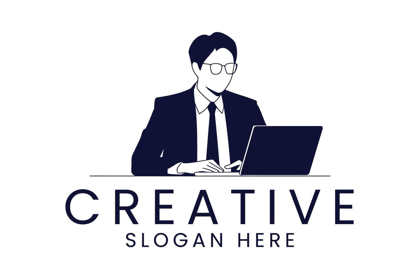 Business man working on laptop for company and corporate use vector