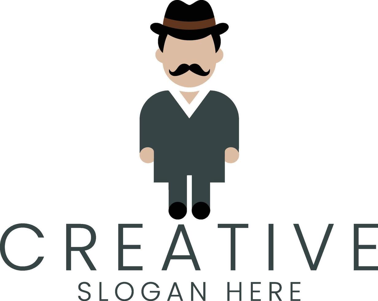 Stylish Man Creative Modern Minimalist Illustration hat art icon flat vector
