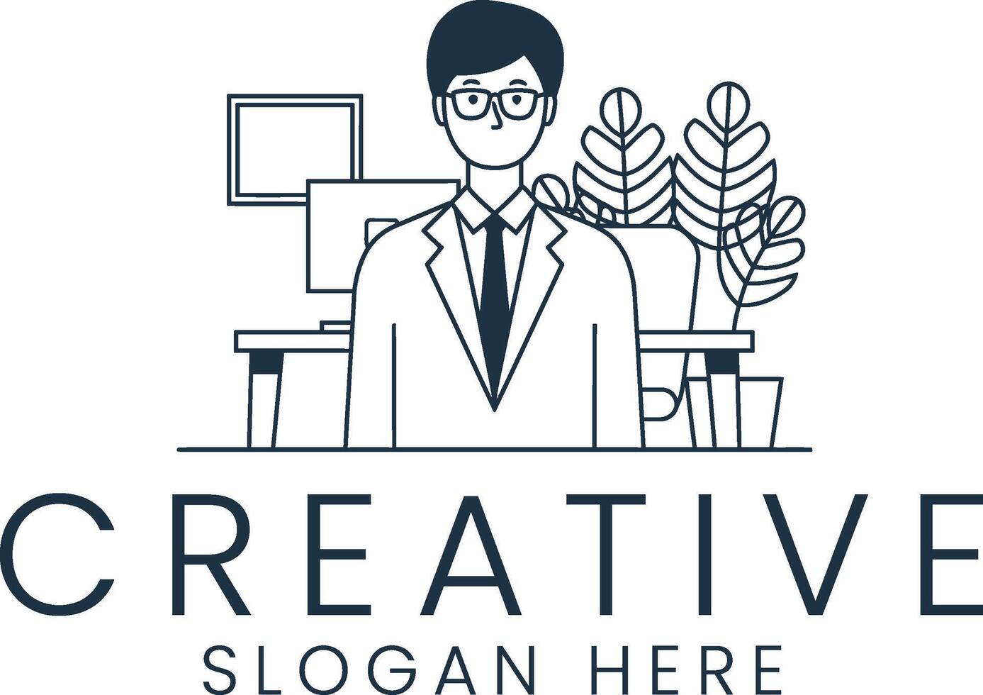 Professional Businessman Creative Office Workspace Design art tie desk line team suit vector
