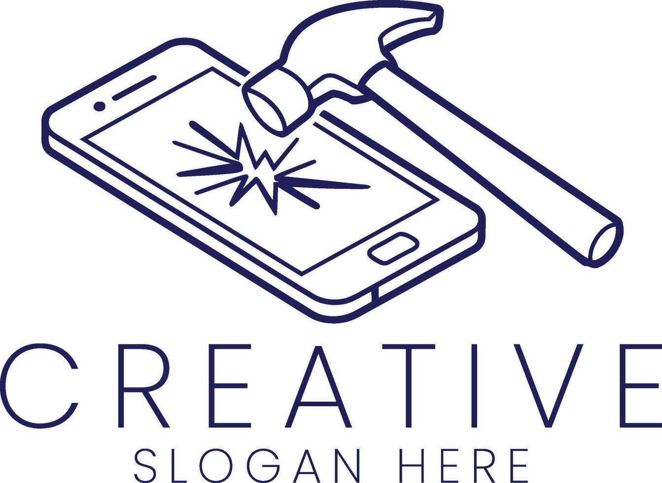Broken Smartphone Screen Hammer Impact Damage Repair Fix Tool Icon Clean Image Mobile vector