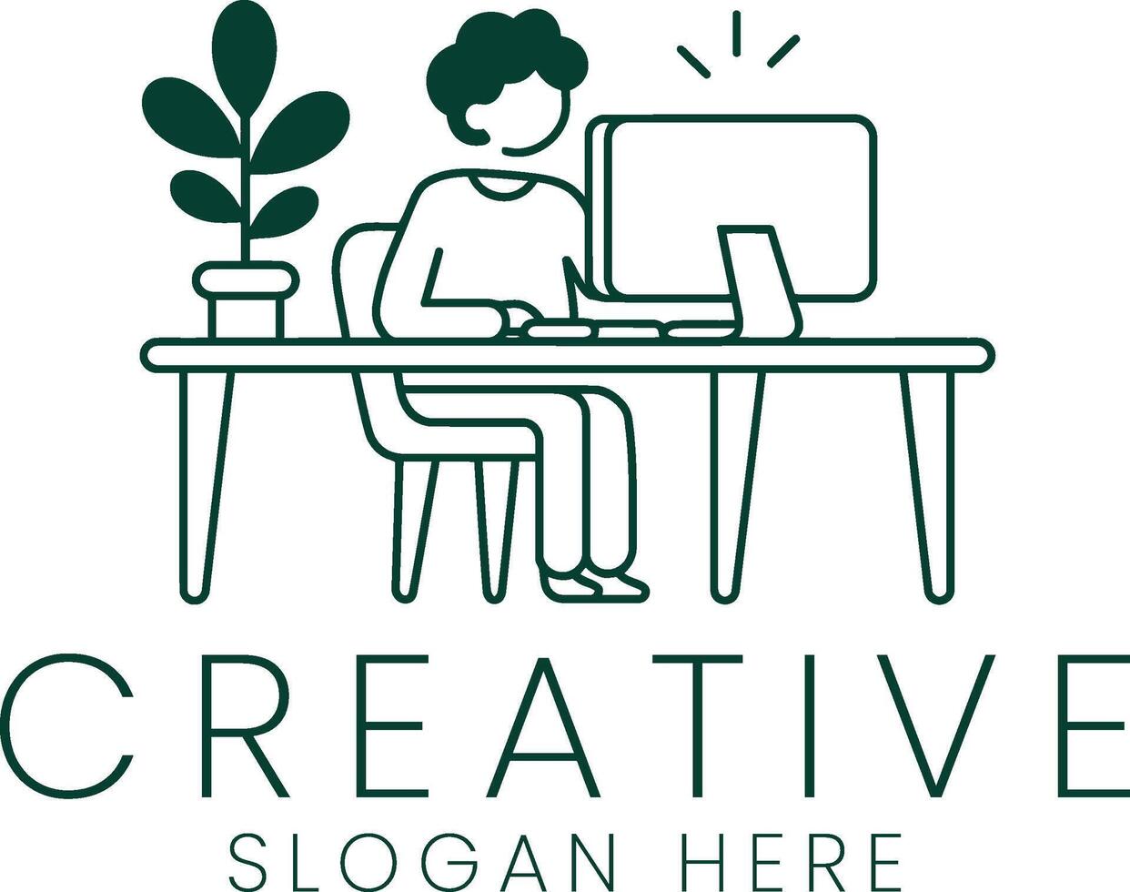 Creative Workspace Minimalist Line Art Design Illustration desk icon idea dark flat vector
