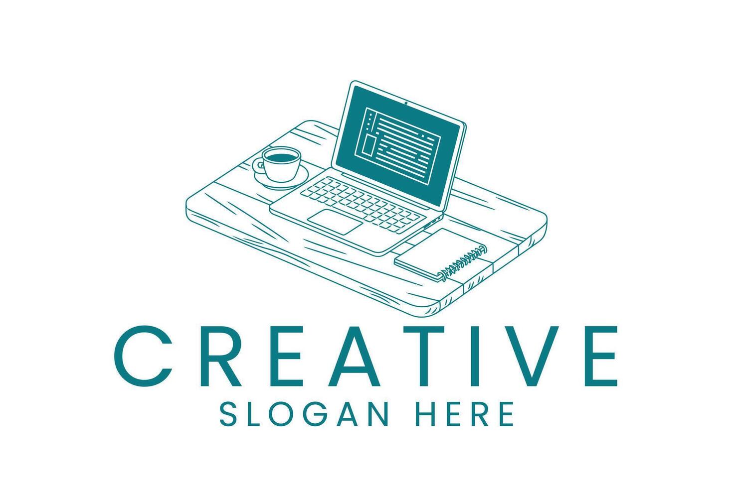 Creative workspace laptop coffee notebook for business and freelance work vector