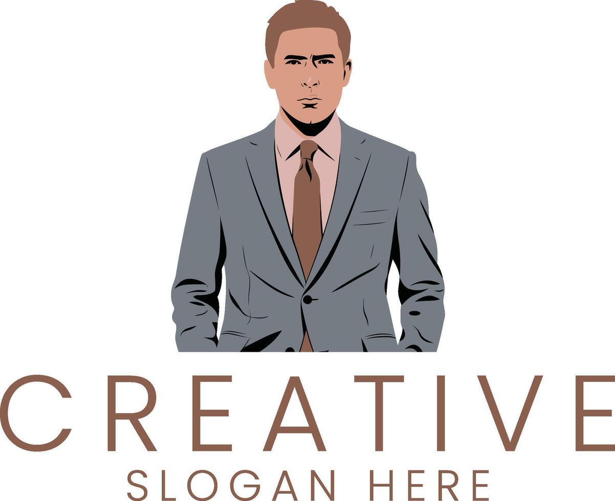 Stylish Businessman Professional Portrait Gray Suit tie work flat icon male wear vector